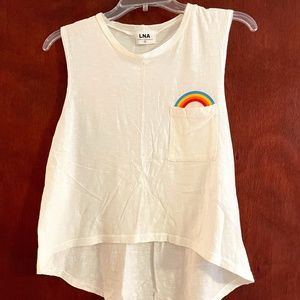 LNA Off White Sleeveless Tshirt with Rainbow Pocket